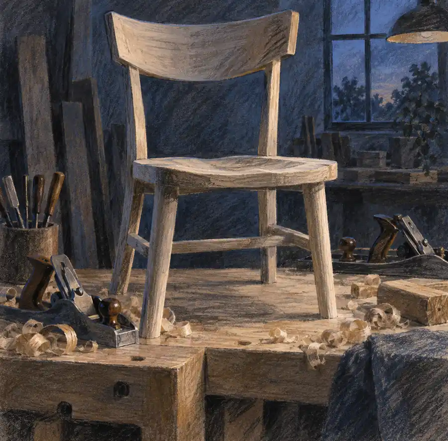 Illustration of woodworking businesses equipment and workspace