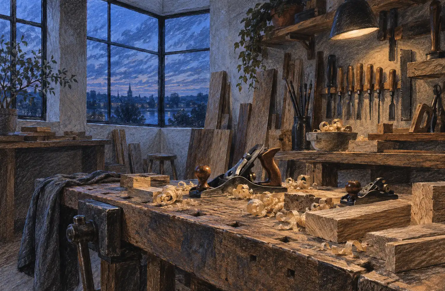 Illustration of woodworking businesses and their working space