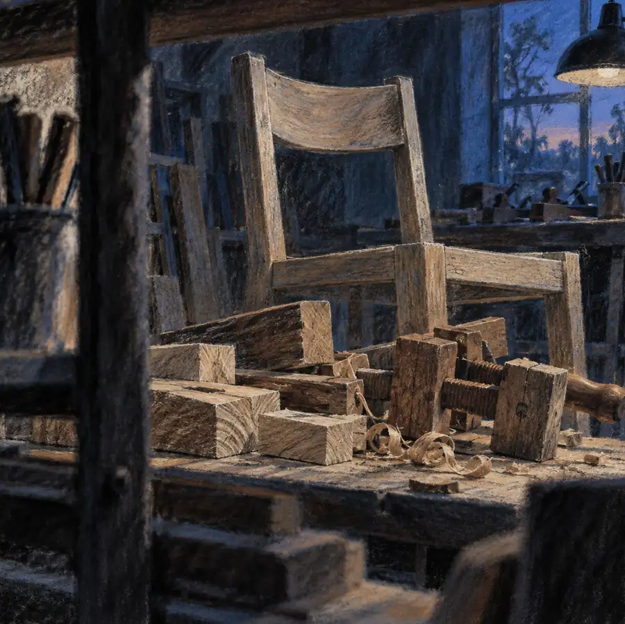 Illustration of woodworking businesses equipment and workspace